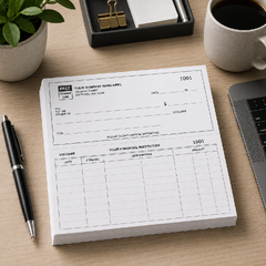 Customized business checks with voucher on top