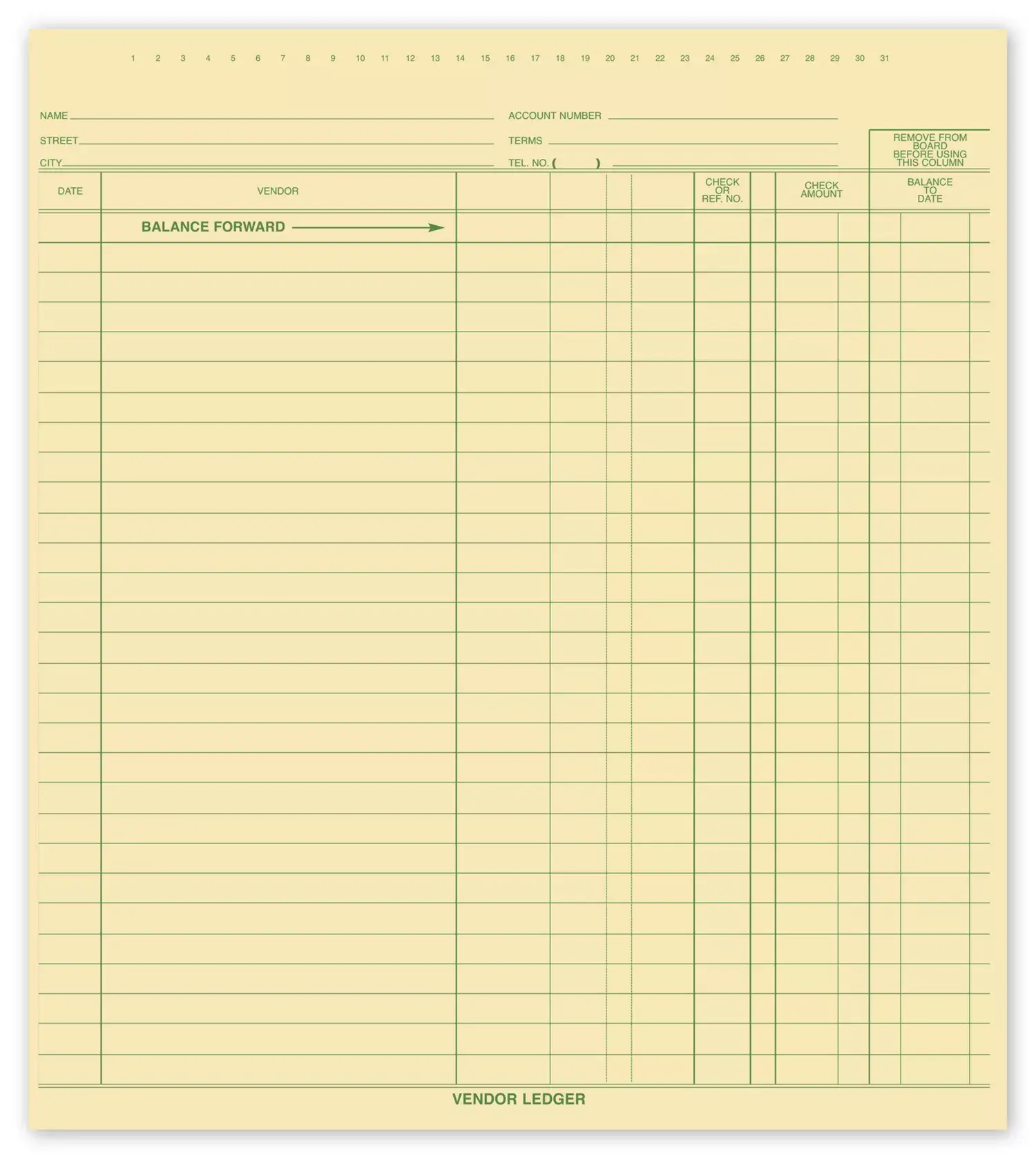 Manual vendor ledgers for accounting