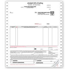 Custom printed bills of lading for pin feed printers