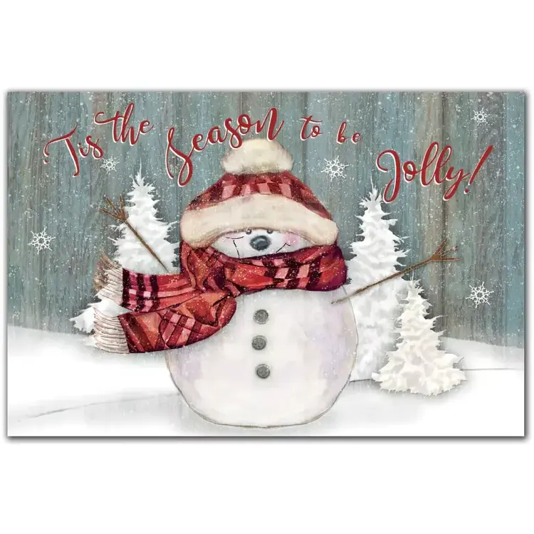 Winter Holiday Postcards with Red Scarfed Snowman