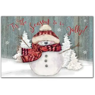 Winter Holiday Postcards with Red Scarfed Snowman