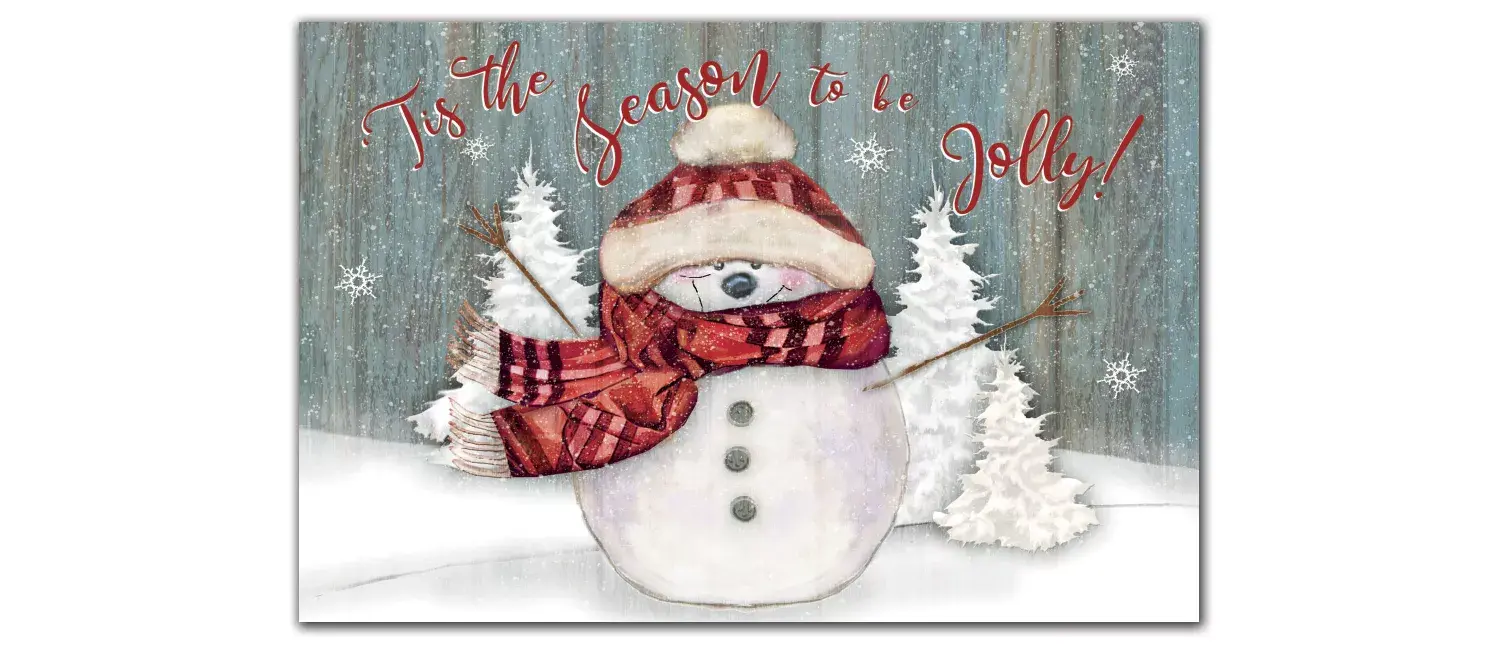 Winter Holiday Postcards with Red Scarfed Snowman