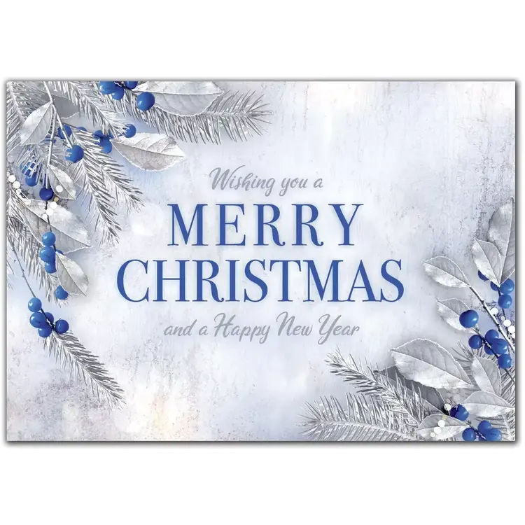 Custom Christmas Cards with Blue and Silver Accents