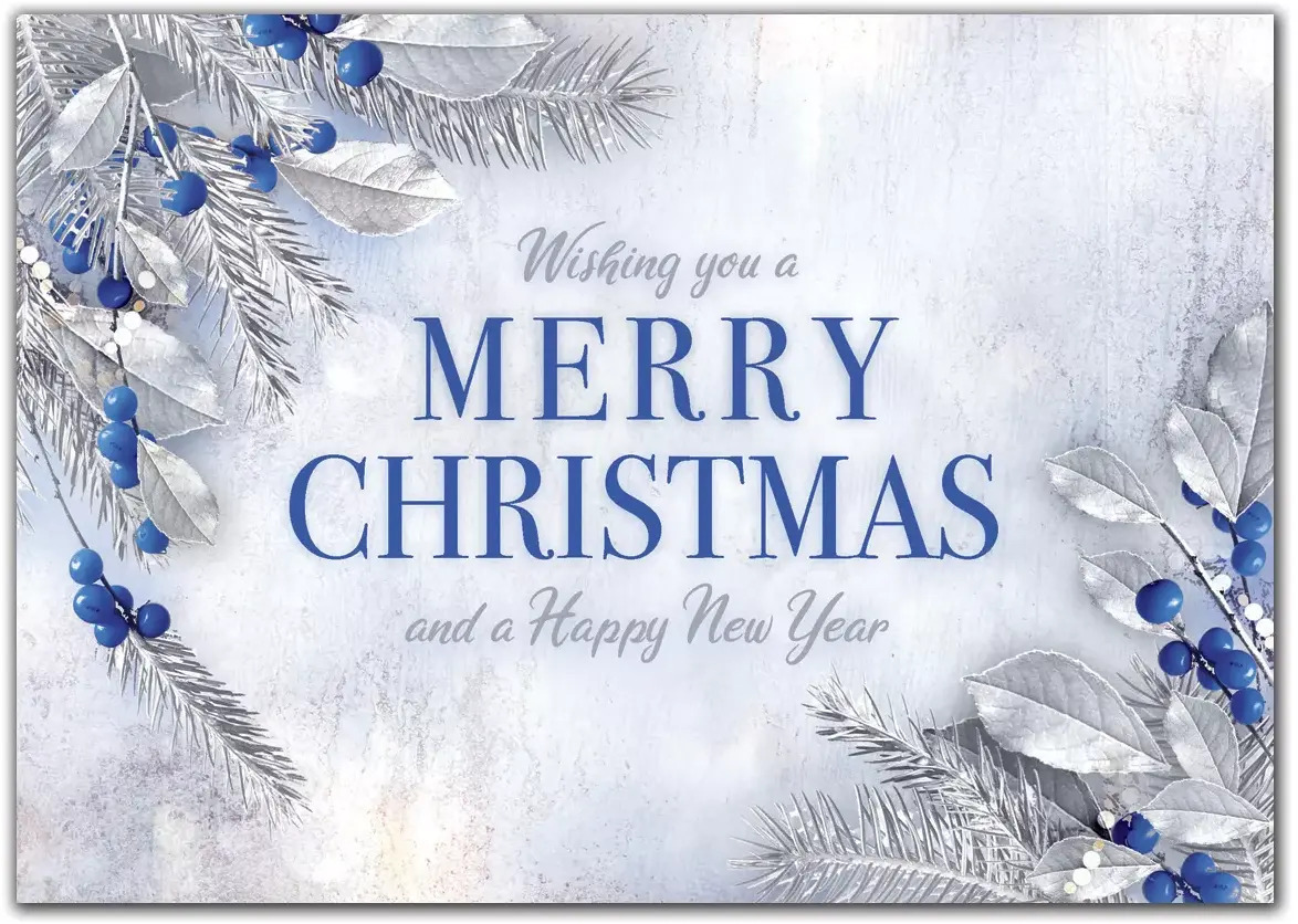 Custom Christmas Cards with Blue and Silver Accents