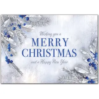 Custom Christmas Cards with Blue and Silver Accents
