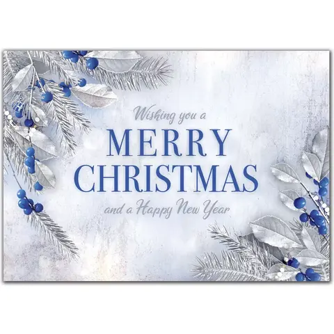 Custom Christmas Cards with Blue and Silver Accents