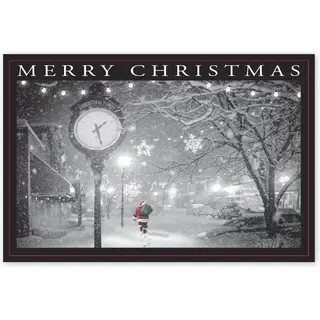 Custom Christmas Postcards with Santa Walking in a Snowy Street