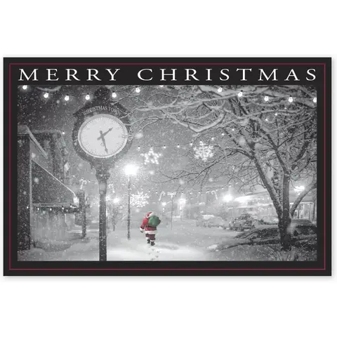 Custom Christmas Postcards with Santa Walking in a Snowy Street