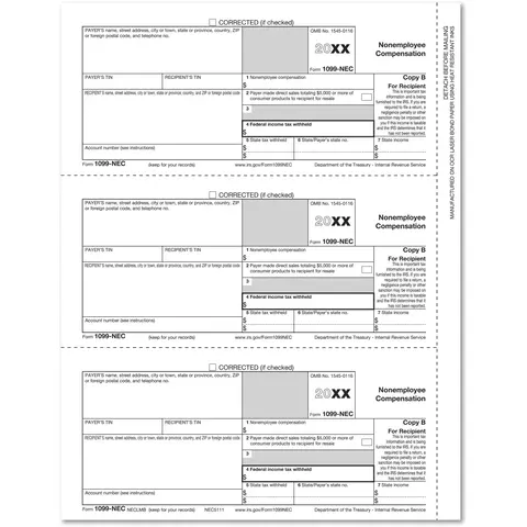 1099 NEC Forms - Copy B