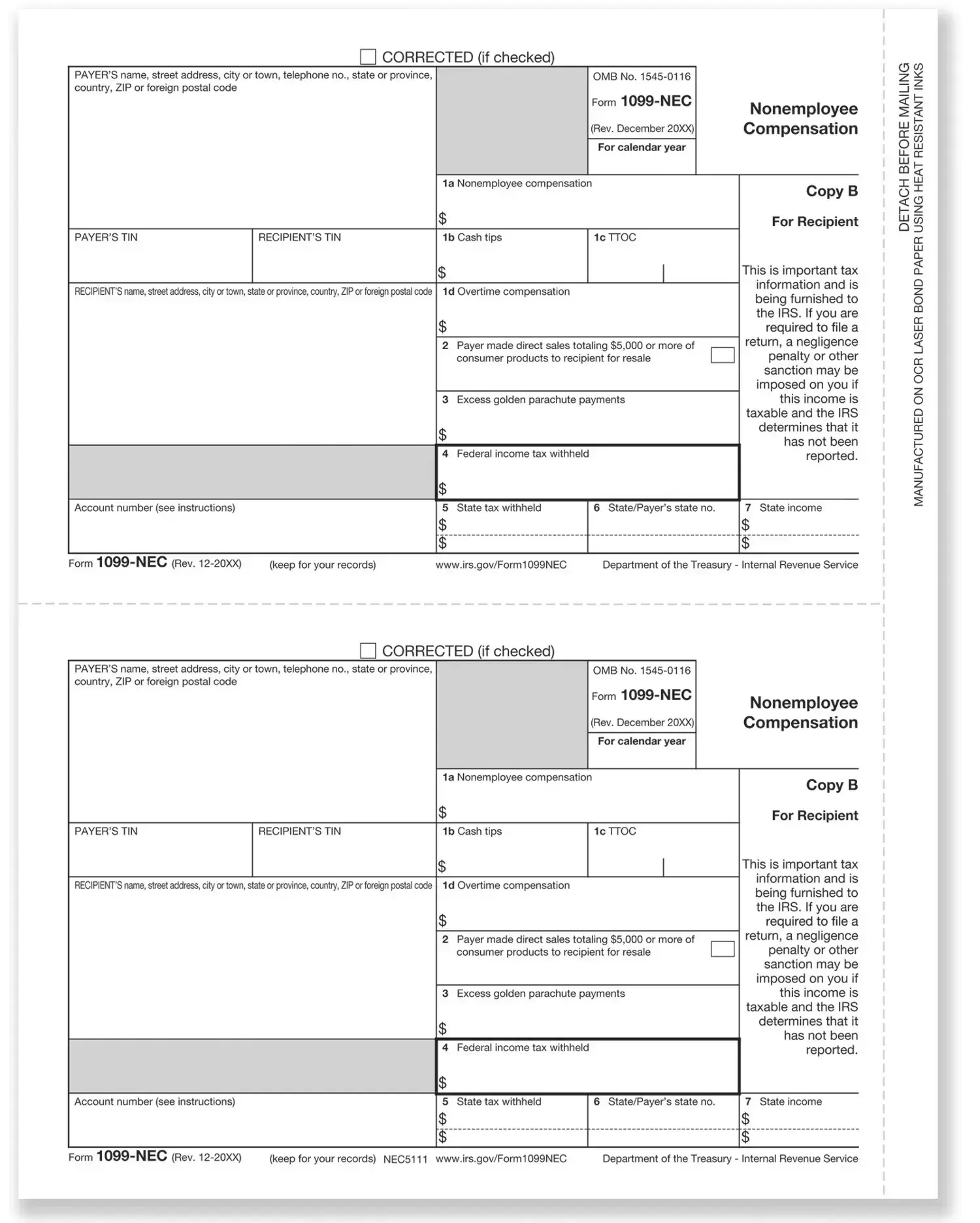 1099 NEC Forms - Copy B