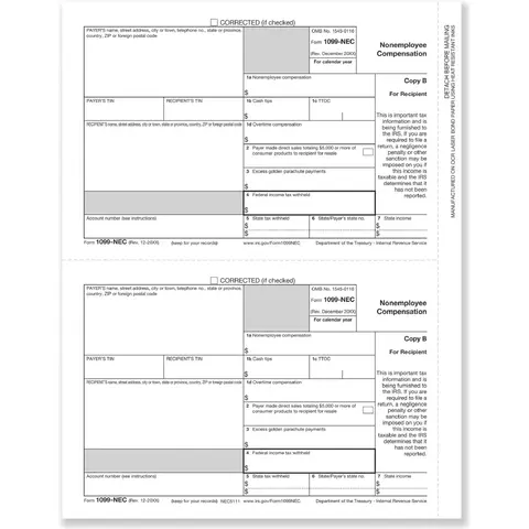 1099 NEC Forms - Copy B
