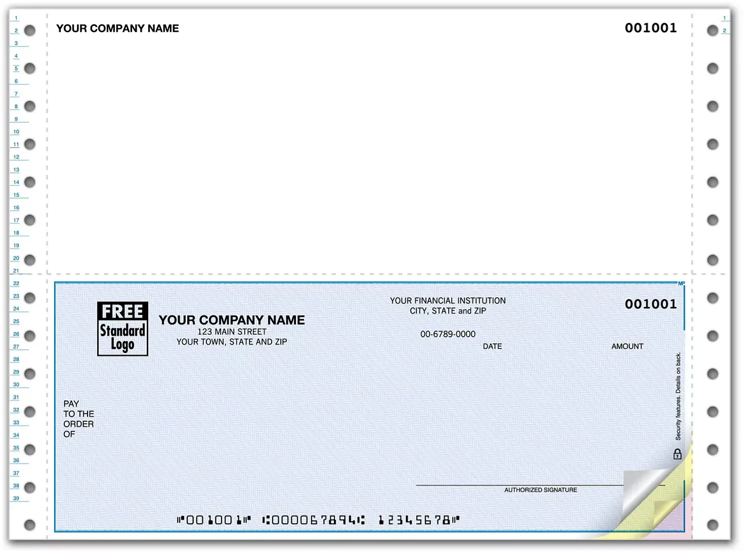 Pin Fed Business Checks with Top Stub