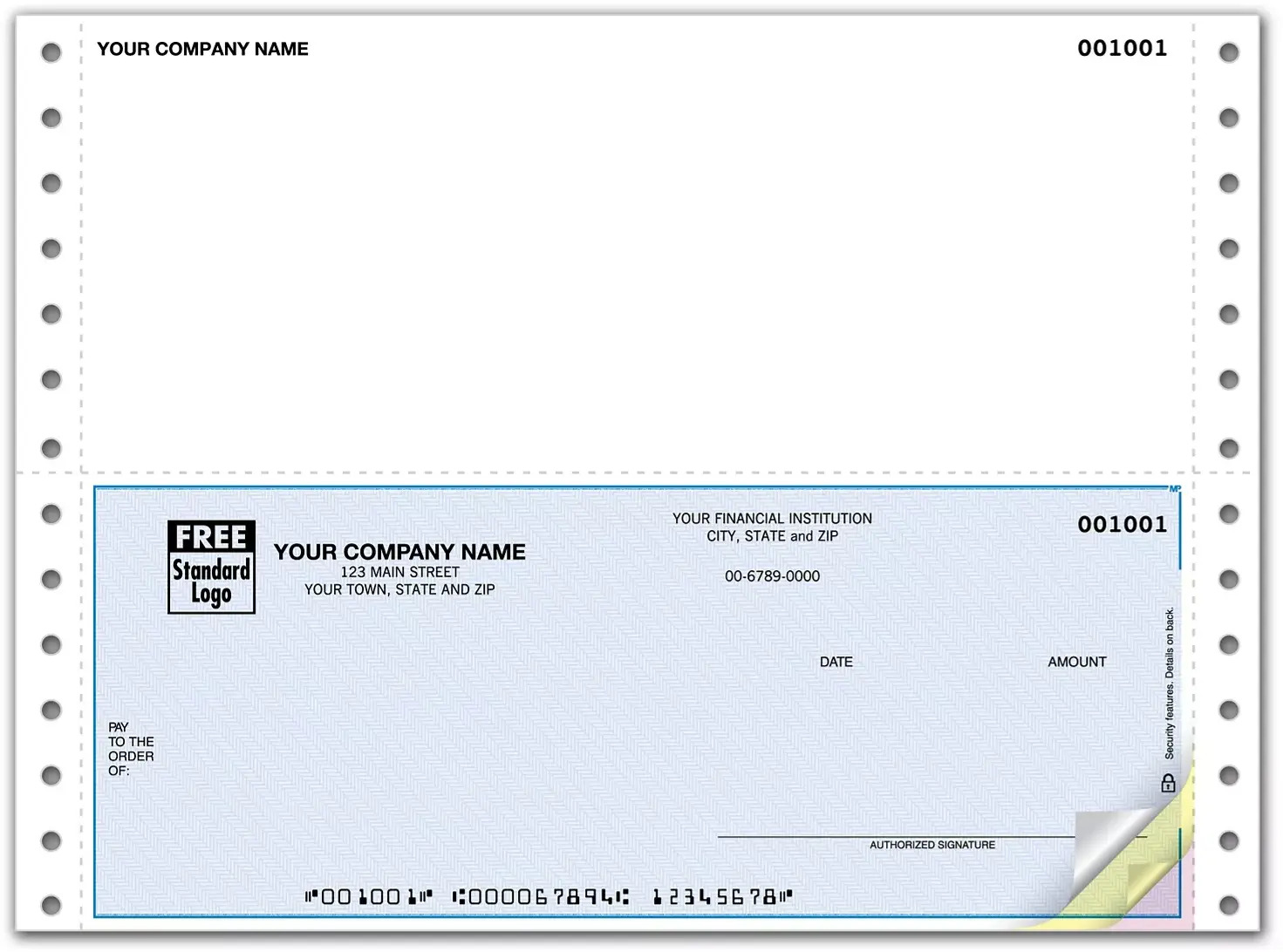 Continuous Business Checks with Blank Top Stub