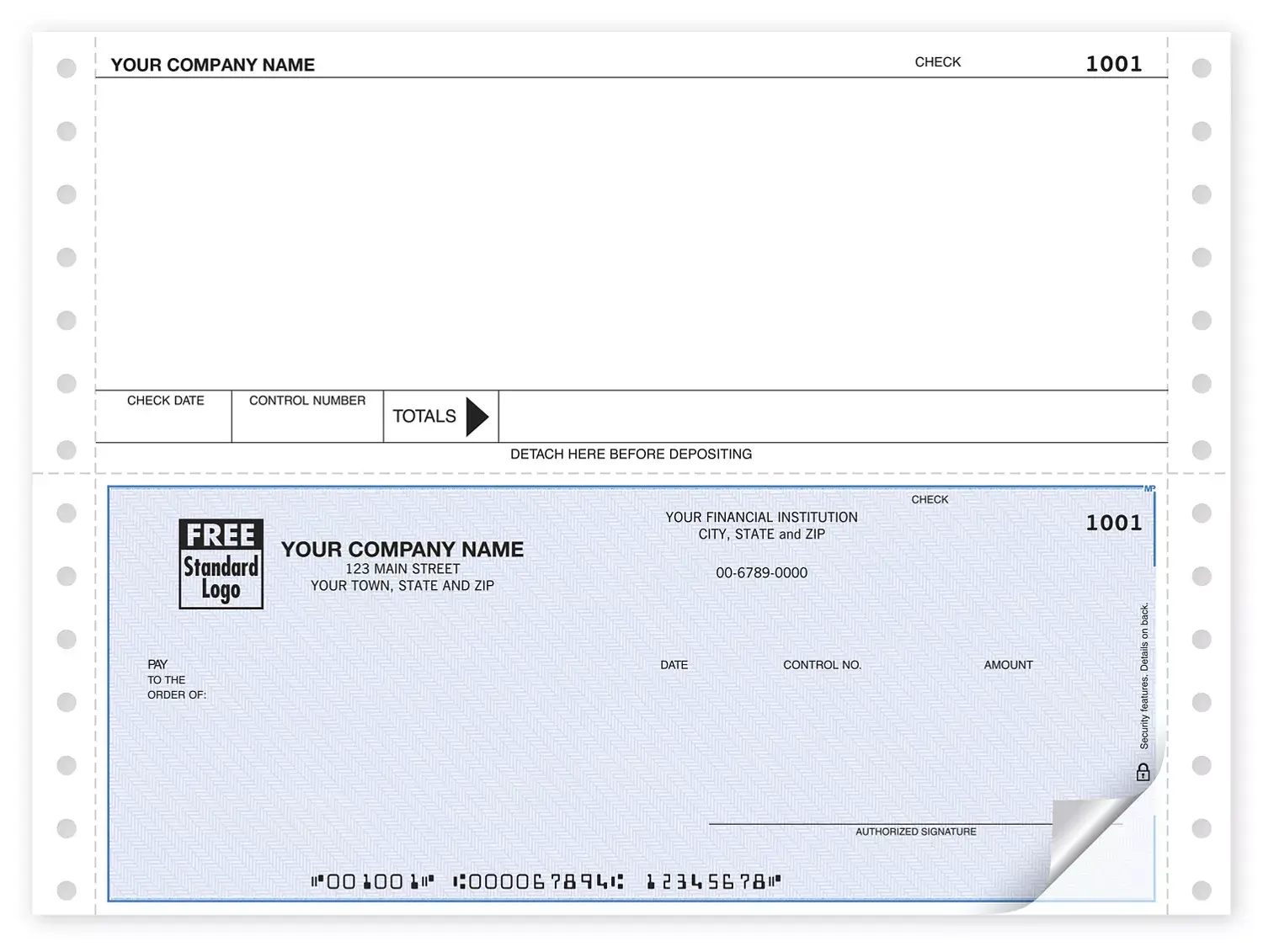 Continuous Business Checks with Control Number on Top Stub