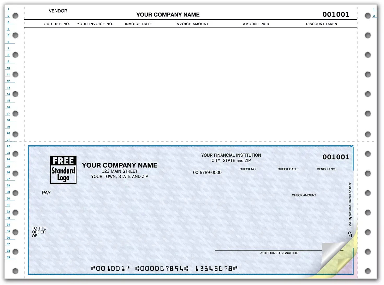 Continuous Account Payable Check with Condensed Stub