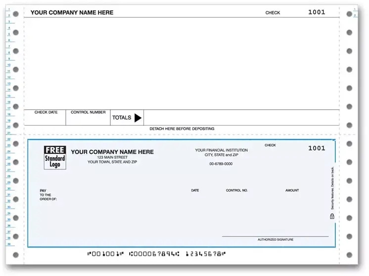 Continuous Account Payable Check with Control Number Printed