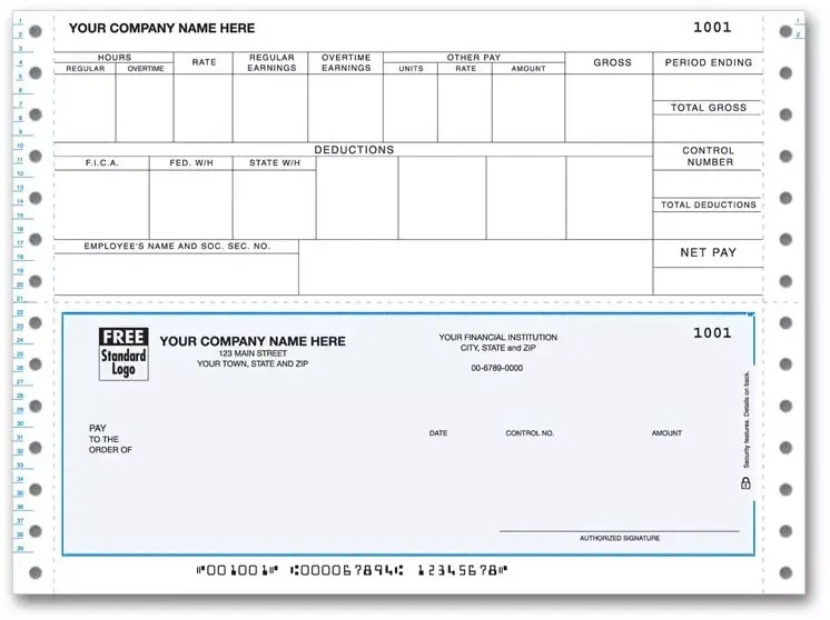 Pin Feed Payroll Checks with Overtime Section