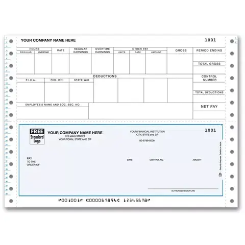 Pin Feed Payroll Checks with Overtime Section