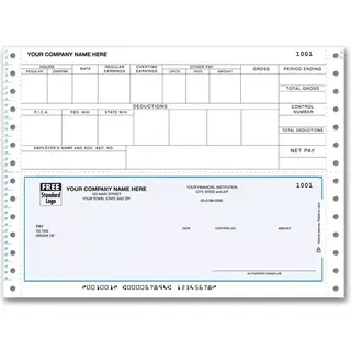 Pin Feed Payroll Checks with Overtime Section
