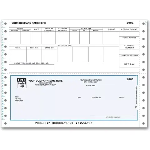 Pin Feed Payroll Checks with Overtime Section