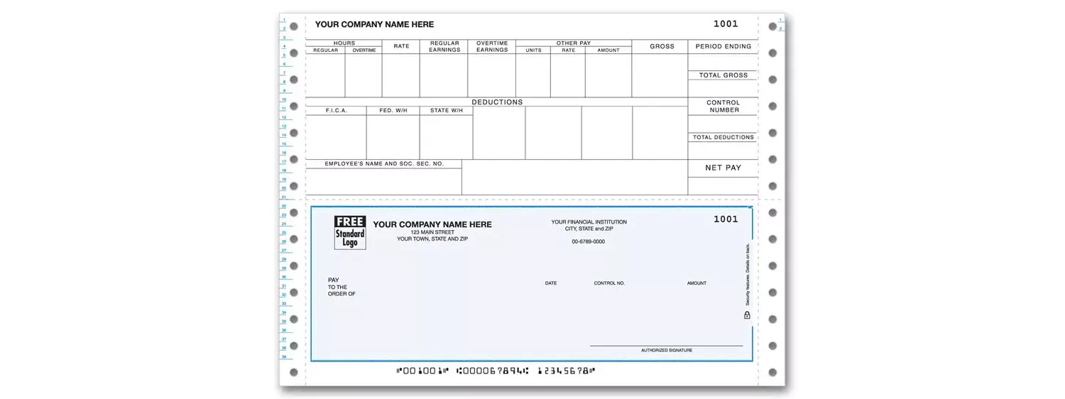 Pin Feed Payroll Checks with Overtime Section