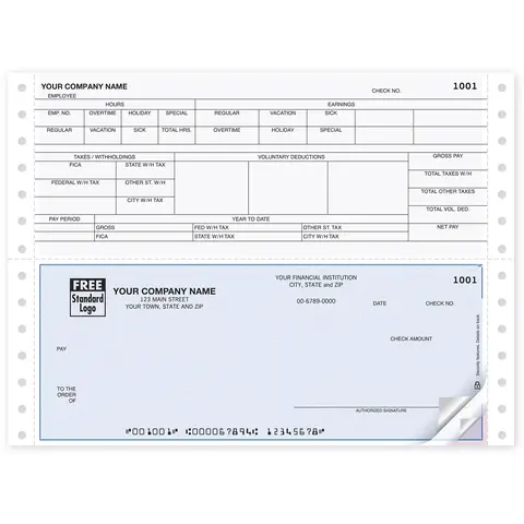 Continuous Feed Payroll Checks with Vacation/Sick/Holiday/Overtime Pay