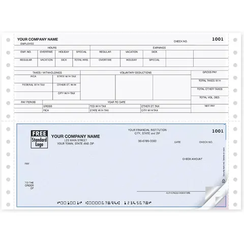Continuous Feed Payroll Checks with Vacation/Sick/Holiday/Overtime Pay