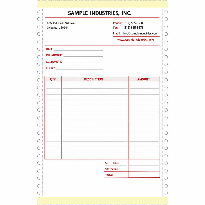 Custom business forms for continuous printers