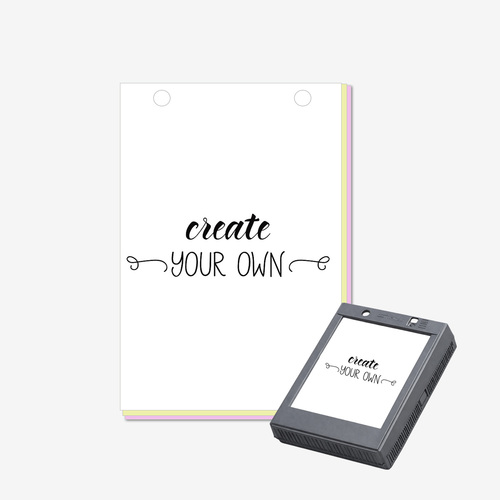 Custom retail register forms that fan-part in a countertop box