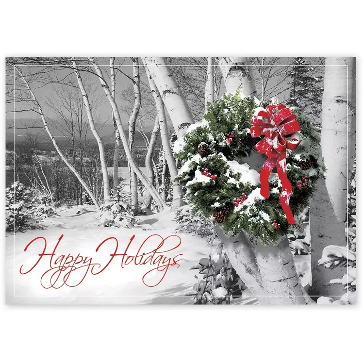 Rustic Wreath Decorated Business Holiday Cards