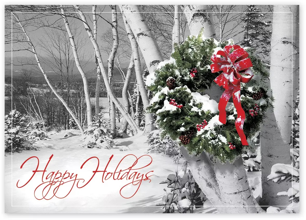 Rustic Wreath Decorated Business Holiday Cards