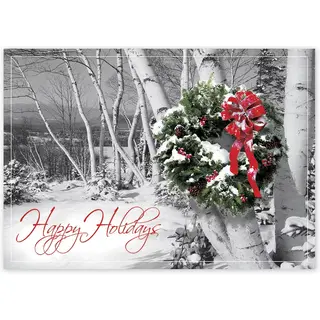 Rustic Wreath Decorated Business Holiday Cards