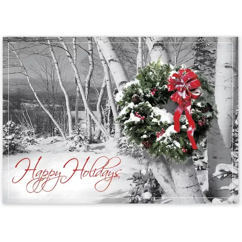 Rustic Wreath Decorated Business Holiday Cards