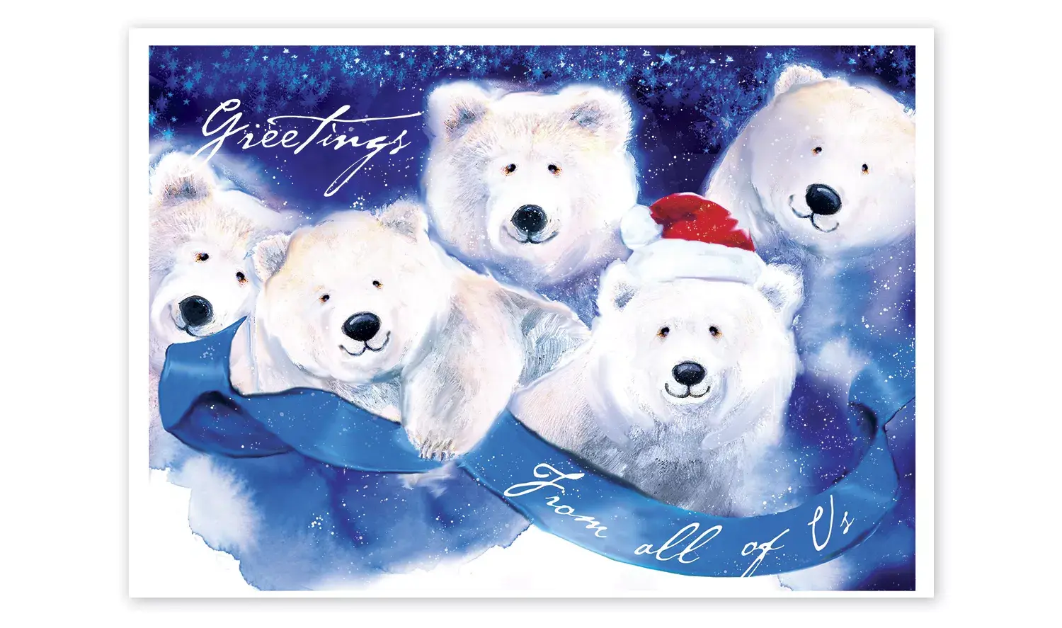 Custom Business Holiday Cards with Five Jolly Polar Bears