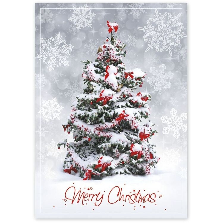 Business Christmas Greeting Cards - Single Tree with Red Bows