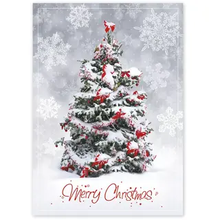 Business Christmas Greeting Cards - Single Tree with Red Bows