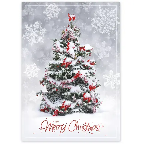 Business Christmas Greeting Cards - Single Tree with Red Bows