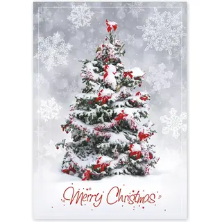 Business Christmas Greeting Cards - Single Tree with Red Bows