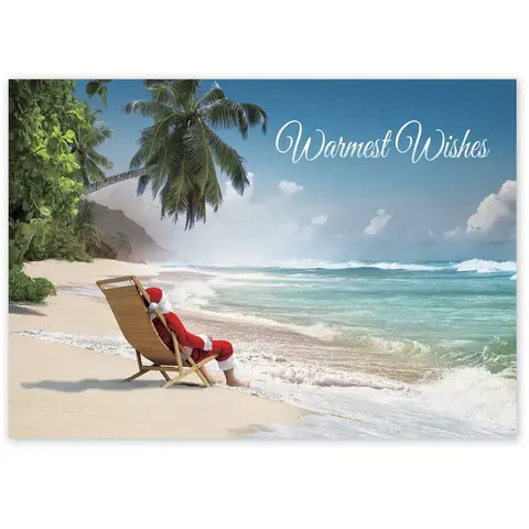 Tropical Santa on the Beach - Holiday Greeting Cards