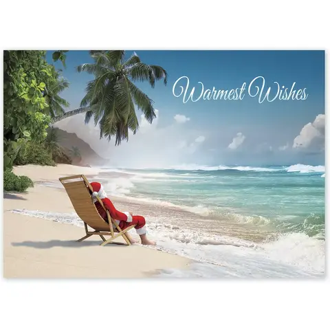 Tropical Santa on the Beach - Holiday Greeting Cards