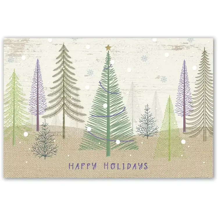 Pastel Color Holiday Postcards with Christmas Tree Forest