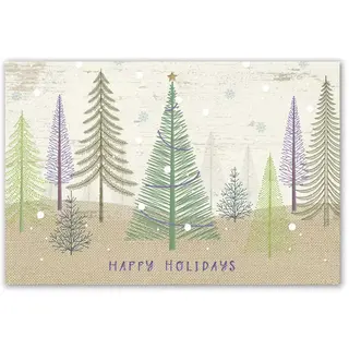 Pastel Color Holiday Postcards with Christmas Tree Forest