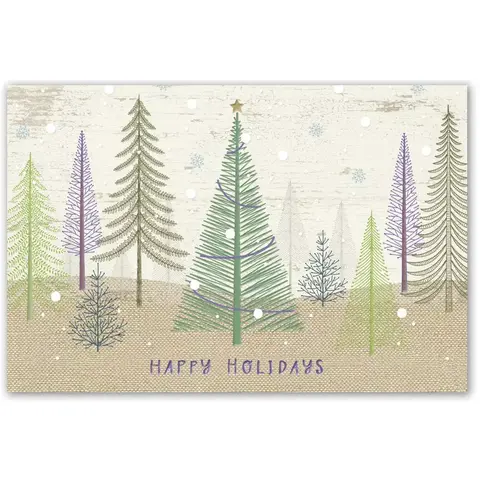 Pastel Color Holiday Postcards with Christmas Tree Forest