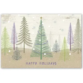 Pastel Color Holiday Postcards with Christmas Tree Forest