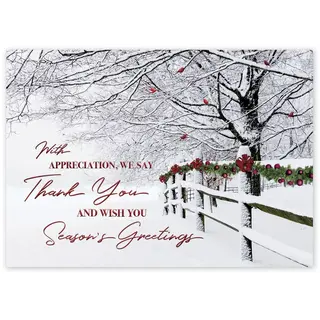 Custom Business Holiday Greeting Cards - Snow-Covered Fence with Thank You