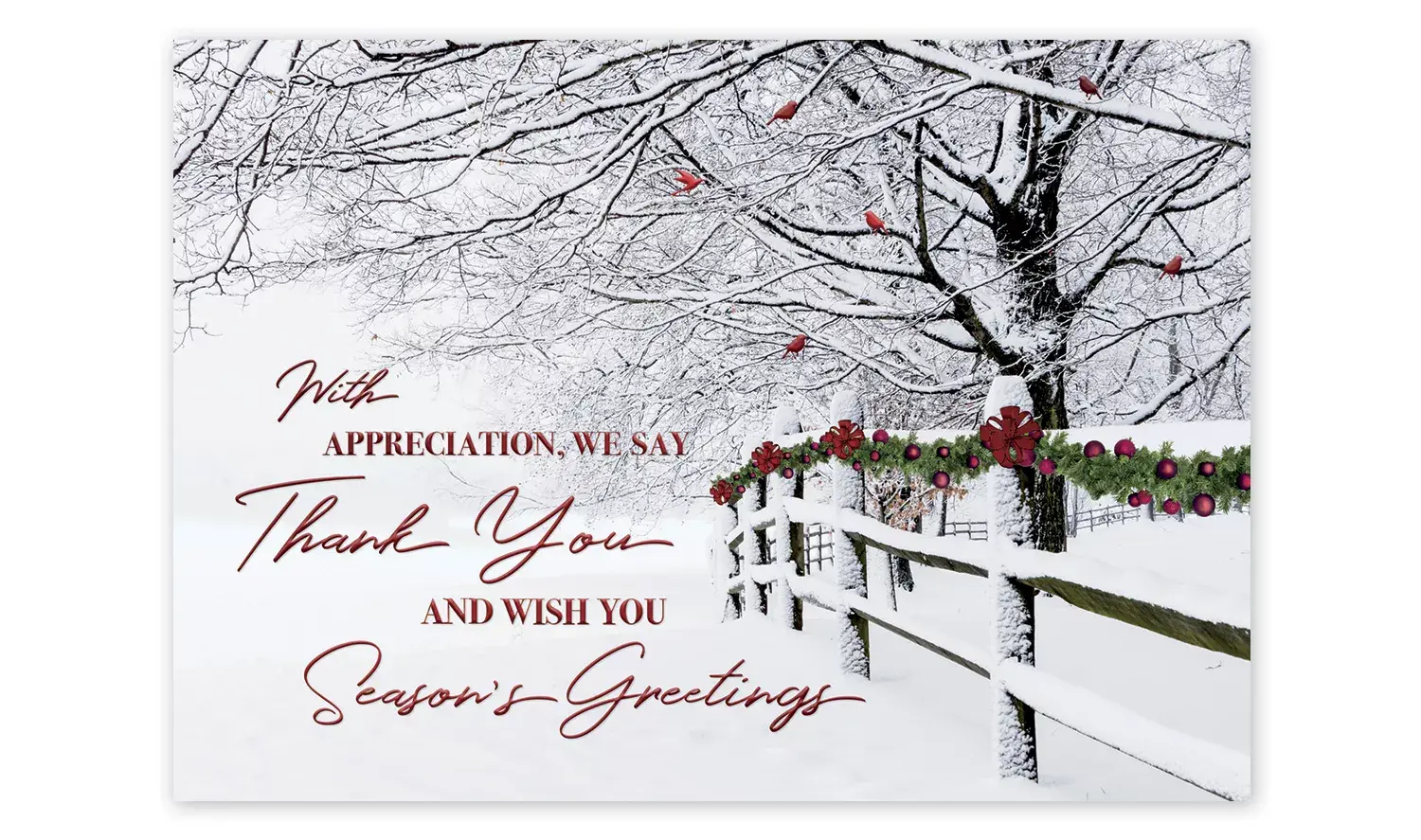 Custom Business Holiday Greeting Cards - Snow-Covered Fence with Thank You