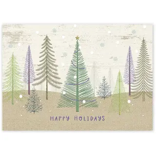 Custom Printed Business Holiday Cards -  Pastel Colors Pine Tree Forest