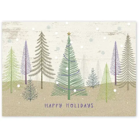 Custom Printed Business Holiday Cards -  Pastel Colors Pine Tree Forest