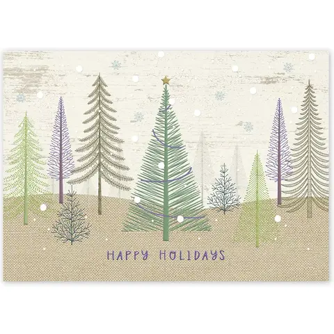Custom Printed Business Holiday Cards -  Pastel Colors Pine Tree Forest
