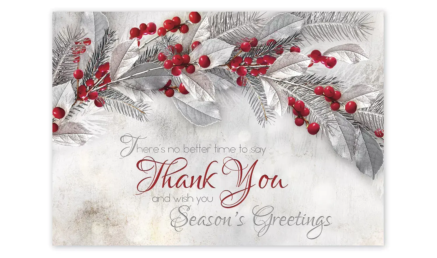 Custom Business Thank You Holiday Cards - Red Berries and Silver Accents